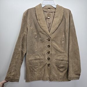 Vintage Wilsons Leather Jacket Women's Large Button Front Boho Western Suede